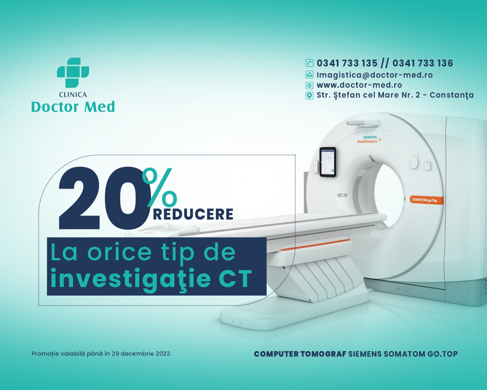 20{e901892889558ce3e836a9f629bece4fe59cb9a6e9bafb492292bfc7afa6eb0f} reducere la orice tip de investigație CT
