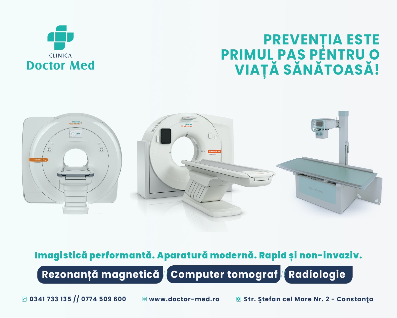 Clinica Doctor Med oferă servicii complexe de radiodiagnostic și imagistică medicală incluzând: RMN,  Tomografie Computerizată(CT) și radiografii (RX).